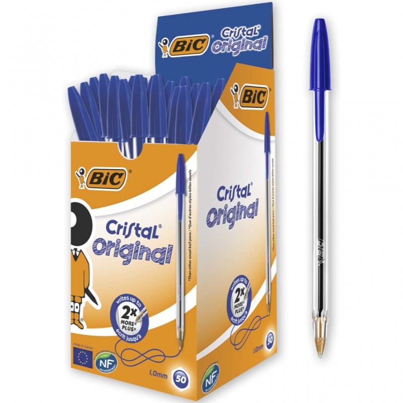 pens blue bic cristal original medium point (1.0 mm) pack of 50