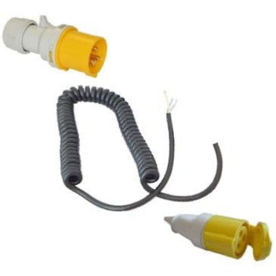 Black Curly Mains Power Cable 5 Metres Supplied With 110 Volt Socket and Plug