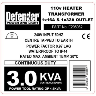 Defender Transformer Label  3.0kva Continuous x 5